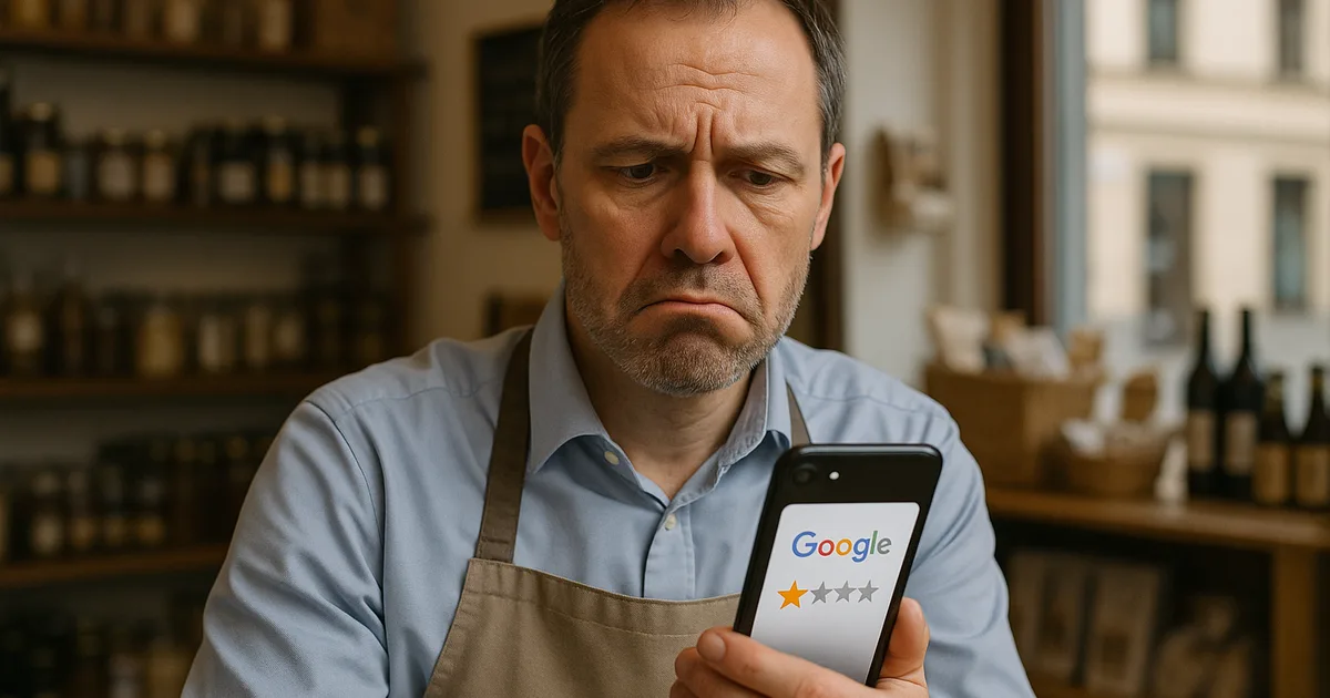 Smartphone mit 1-Sterne-Google-Bewertung ohne Text im Geschäftskontext
