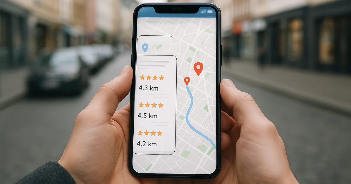 Google-Maps-Bewertung auf dem Smartphone wird geprüft