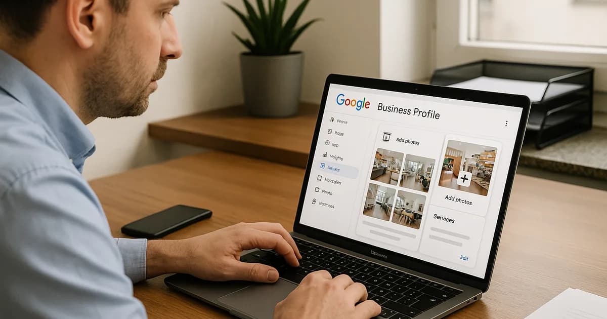 Inhaber aktualisiert Google-Unternehmensprofil mit Fotos und Öffnungszeiten