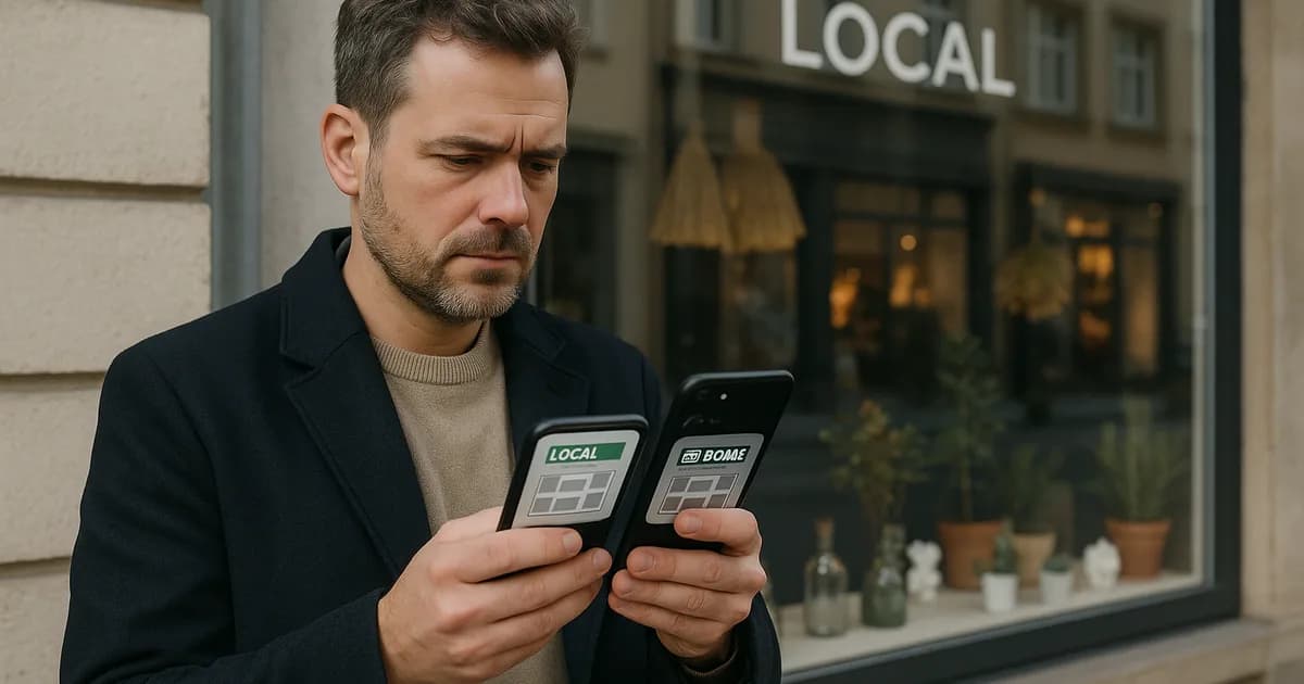 Potenzieller Kunde vergleicht zwei Unternehmen auf dem Smartphone