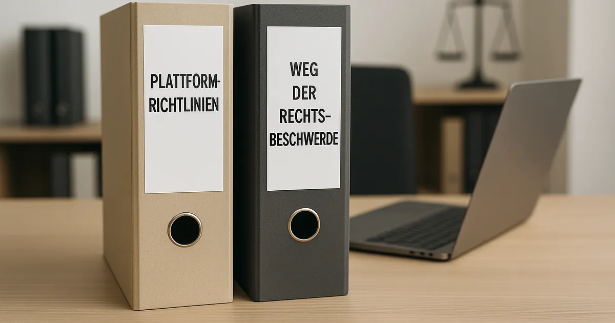 Zwei Meldewege: Plattform-Richtlinie und rechtliche Beschwerde am Schreibtisch